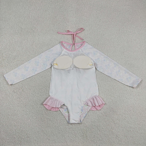 Maillot de bain rose à volants et nœuds pour bébés filles, manches longues, motif floral, vêtements d'été pour tout-petits, en stock - Product Image 3