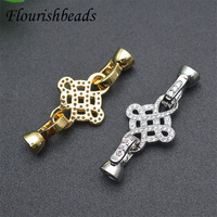 Conception délicate sans Nickel Anti-décoloration plaqué or CZ Pave grande taille en forme de nœud de chine fermoirs de Bracelet pour la fabrication de bijoux