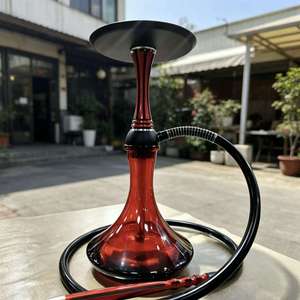 Cachimba de Vidrio Ámbar Moderna con Base de Metal Negro y Manguera para Uso en Bares, Salones y Hogares - Product Image 4