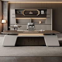 Bureau de direction de luxe léger, moderne et minimaliste, pour PDG, réception d'affaires, haut de gamme, avec éclairage LED et rangements en bois