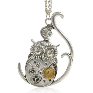 Colliers pendentifs mécaniques steampunk avec engrenages, <span class=keywords><strong>papillon</strong></span>, <span class=keywords><strong>abeille</strong></span>, hibou pour hommes, femmes, bijoux unisexes - Product Image 5