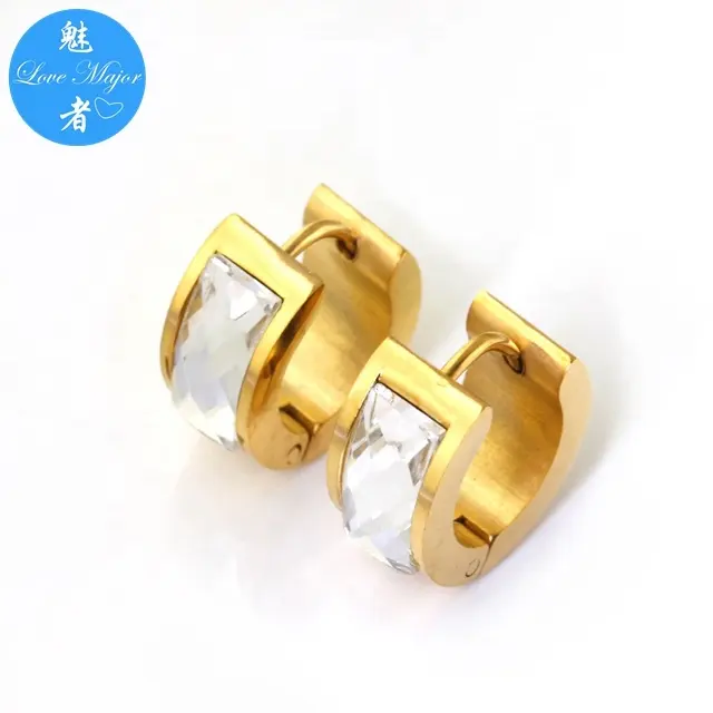 6mm diamond stainless steel huggie earring studs gold womens jewellery