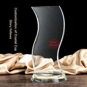 Wholesale Unique Design Wave Shape Clear Customize Jade Glass Trophy Award