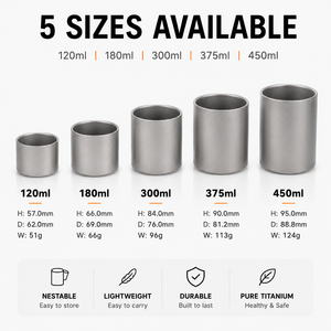 Mug en titane à double paroi, mug à café en titane, mug isotherme en titane pur pour le camping, les voyages, le café et le thé en plein air, avec poignée - Product Image 3