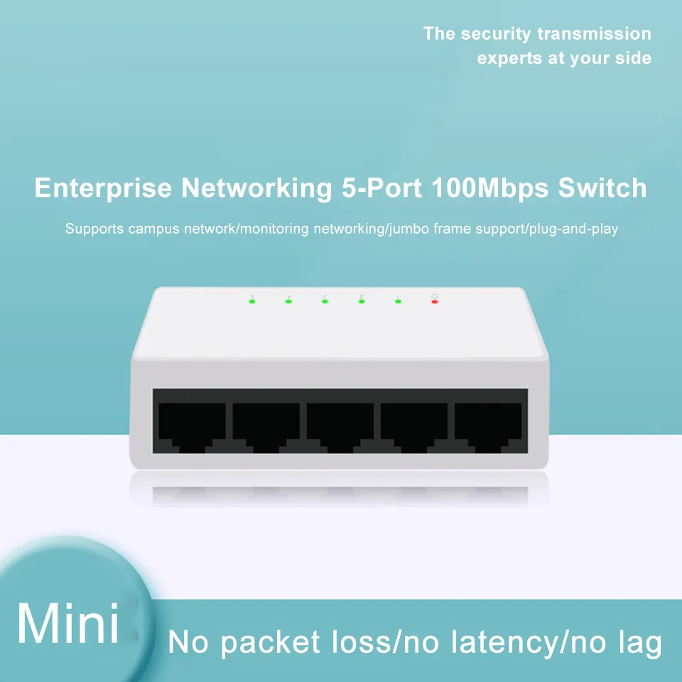 RJ45 5 Ports Portas Mini-Netzwerk-Switch 100 Mbit/s Ethernet Smart Switcher Hohe Leistung mit EU-Netzteil adapter