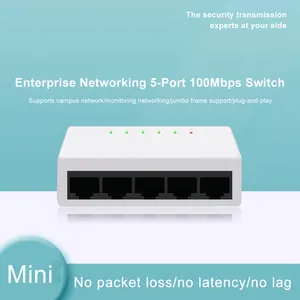 RJ45 5 Ports Portas Mini Network Switch 100Mbps Ethernet Smart Switcher High Performance With EU Power Supply Adapter