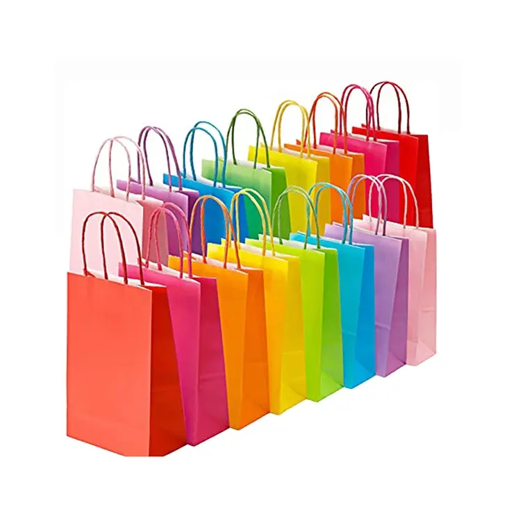 Multi Color Promotion Custom Printed Logo Children Festival Gift Packing Shopping Tote Kraft Paper Bag