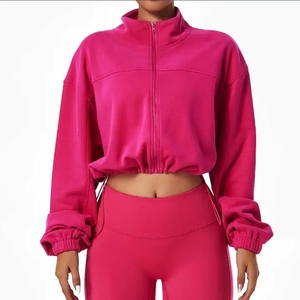 Giacche Sportive Corte con Coulisse per Donne, <span class=keywords><strong>Felpa</strong></span> Crop con Zip e Colletto Alto per Allenamento - Product Image 6