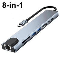 Extensor Tipo C 8 en 1, HUB USB con Convertidor HD para Portátil, USB C a USB 3.0 2.0, Disco, Cable Ethernet, Lector de Tarjetas y Base de Carga