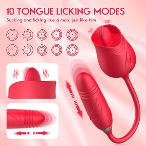 2-en-1 Rose Toy Sucker 10 Modes Pulsations Léchage de la Langue Vibrations Évolutives Étanche IPX6 Télécommande Sans Fil USB - Product Image 4