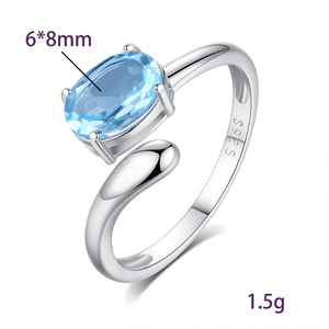 Minimalist 925 Sterling <b>Silver</b> Crystal Open <b>Adjustable</b> <b>Rings</b> 6*8mm Oval Cut Natural Stones Trendy Wedding Fine Jewelry for Women - Product Image 6