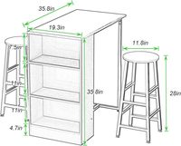 Ensemble de table de bar pub moderne 3 pièces Table à manger à hauteur de comptoir en bois avec 2 étagères de rangement pour tabourets Maison Cuisine Maison Salle à manger
