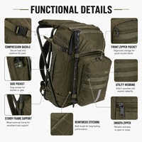 Sac à dos de randonnée vert personnalisé 30L, étanche et organisé, avec système de dos suspendu pour la pêche et l'escalade