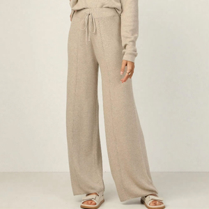 レディース冬服：ラウンジセーターセット（長袖ポロニットトップス＆ワイドレッグパンツ）ツーピースプラスサイズ - Product Image 5