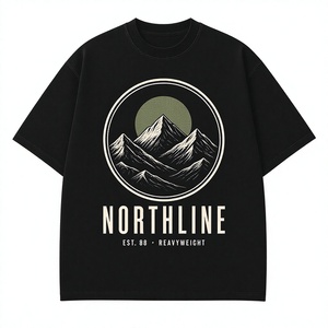 T-shirt à manches courtes pour homme NORTHLINE, noir, coupe classique, col rond, jersey décontracté en coton, imprimé motif montagne - Product Image 1