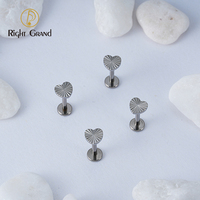 Diamante corte corazón Stud pendiente titanio 18G 16G Threadless Push Pin Labret Tragus cartílago pendientes Conch labio Piercing joyería