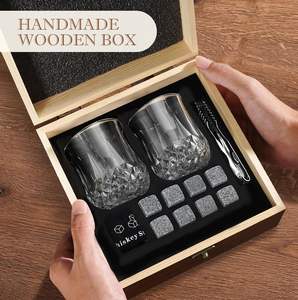 ชุดของขวัญวิสกี้ IStapromo กล่องไม้ ของขวัญสำหรับใช้ในบ้าน แก้วคู่ แก้วน้ำ แก้วไวน์พร้อมชุดหินแช่ไวน์ - Product Image 4