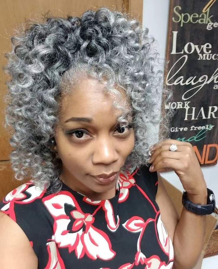 Grey Hair Piece: 12 Inch Short Afro Kinky Curly Ponytail Extension