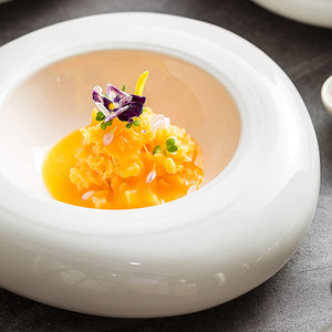 Assiette en céramique <span class=keywords><strong>blanche</strong></span> isolante HOUS, assiettes de table de forme irrégulière, assiettes en porcelaine sous-glaçurée de qualité commerciale pour la restauration fine - Product Image 1