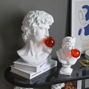 新设计大卫希腊阿波罗雕像桌面头部半身像带球雕塑
