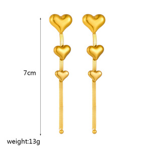 Heart Shape Drop Earrings Gold Plated <b>Titanium</b> Steel Long <b>Chain</b> Tassel Fashion Jewelry Gift For Women - Product Image 4
