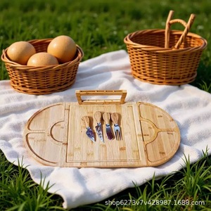 Ensemble de planches à découper en bambou détachables 26x13 pouces, plateau de service multifonctionnel pour fromage, steak, fruits avec compartiments - Product Image 4