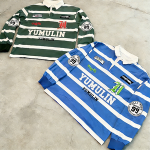 Chemises polo en coton à col brodé surdimensionné avec imprimé <span class=keywords><strong>vintage</strong></span> personnalisé, chemises à manches longues rayées de style rugby pour hommes - Product Image 2