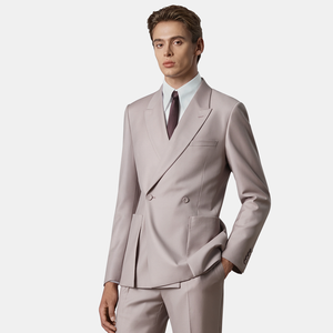 Abito da sposo premium MTM da uomo, serie Cool, in pura lana, slim fit, doppiopetto, con revers a punta, semitelaio. - Product Image 2