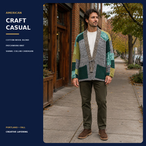Cardigan en tricot patchwork 50 % laine et coton, style kimono ouvert sur le devant, coupe oversize, vente en gros, OEM - Product Image 2