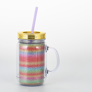 Colorido <span class=keywords><strong>para</strong></span> al por mayor parte comida de plástico <span class=keywords><strong>seguro</strong></span> 20oz tarros de mason con asas - Product Image 1