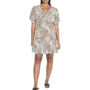 <span class=keywords><strong>Abbigliamento</strong></span> personalizzato stampa del leopardo scollo a v maniche corte donna casual vestiti alla moda disegni - Product Image 3