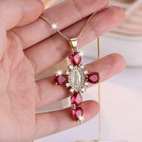 Vente flash - Collier pendentif créatif personnalisé pour les fêtes, pendentif croix de la Vierge Marie serti de diamants étincelants, cadeaux pour femmes