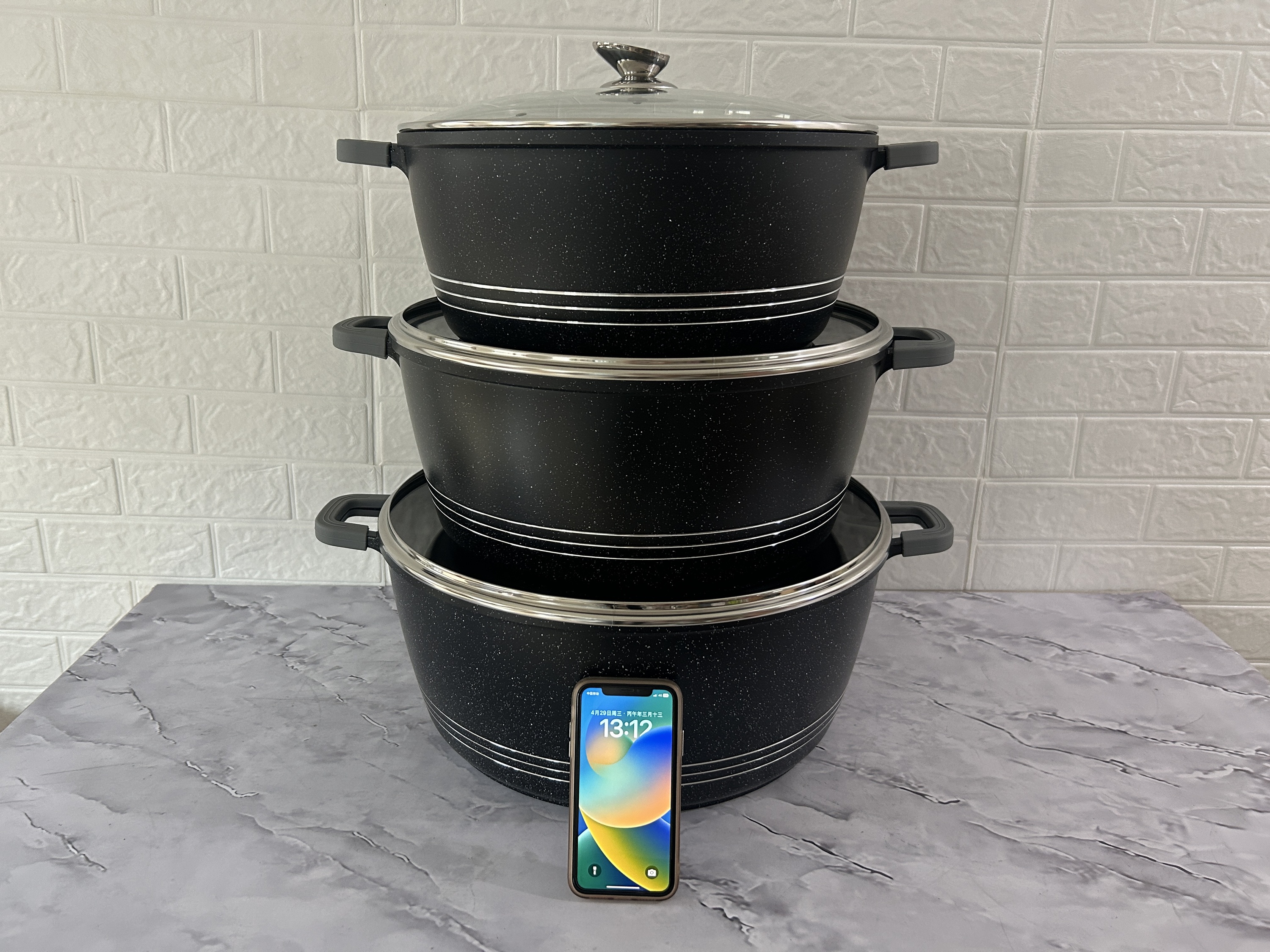 20 24 28 32 36 40 44CM 7PCS Nonstick Granite Coating Cookware Set Black Aluminum Pots Big Pot Black Cookware Sets · image 2