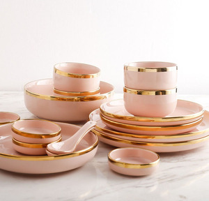 12pcs ser pour 4 personnes blanc noir <span class=keywords><strong>rose</strong></span> plaques de vaisselle bols hôtel restaurant utilisé vaisselle vaisselle élégant porcelaine fine - Product Image 3