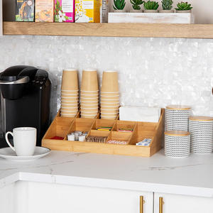 Plateau de rangement multicouche en bambou pour condiments de café, support à tasses et distributeur de serviettes pour comptoir de cuisine - Product Image 2