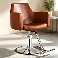 Fauteuil de salon en cuir marron avec pompe hydraulique, design inclinable et pliable, pour salon de coiffure et usage domestique