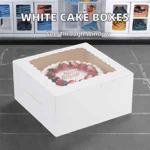 Cake <b>Boxes</b> 8*8*5 / 10*10*5 Inches White Square Bakery <b>Boxes</b> with Window Coated Paper Disposable for Cake Pastries for - Product Image 2