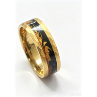 Bague en acier tungstène plaqué or noir avec incrustation de météorite, bijoux de mode pour homme