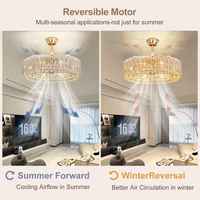 Nouveau 2026 USA 18/23,6 pouces Lustre moderne en verre cristal, ventilateur de plafond LED rétractable avec télécommande, en fer