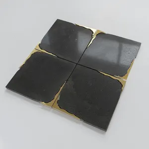 Черная квадратная Водоструйная Мраморная и латунная Золотая мозаичная плитка черного цвета, Водоструйная мозаичная плитка