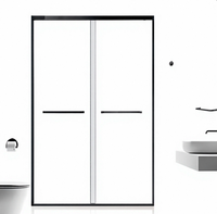 Porte de douche coulissante double à cadre en acier inoxydable 304 noir mat pour projets de salles de bain d'hôtels modernes