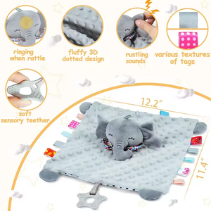 Baby Comforter Blanket <strong>Stuffed</strong> <strong>Animal</strong> <strong>Newborn</strong> Sleeping Snuggle Plush Toys Super Soft Hanging Elephant Dolls With Teether Rattles - Product Image 4