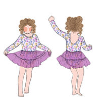 Haute qualité fleur à manches longues col rond à volants Tulle jupe basse Scoop dos princesse bébé enfants filles robe avec boutons pression