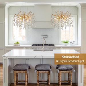 Lustre moderne en cristal doré, <span class=keywords><strong>luminaire</strong></span> suspendu <span class=keywords><strong>contemporain</strong></span> en verre K9 pour <span class=keywords><strong>salle</strong></span> à <span class=keywords><strong>manger</strong></span>, salon, hall d'entrée, intérieur de maison - Product Image 6
