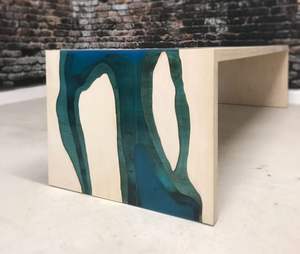 Mesa de Centro Hecha a Mano por un Artista, de Mármol Travertino Azul Océano <span class=keywords><strong>Laguna</strong></span> que se Fusiona con Resina - Product Image 4