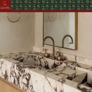 GOLDKING Mueble de Baño Moderno de Lujo con Encimera Doble de Mármol Calacatta Viola, Base Blanca con Vetas Marrón Púrpura, Tallado CNC - Product Image 3