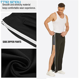 Pantaloni da basket da uomo <span class=keywords><strong>con</strong></span> 2 cerniere <span class=keywords><strong>laterali</strong></span>, chiusura completa a <span class=keywords><strong>bottoni</strong></span>, pantaloni sportivi post-operatori, tasche, chiusura a <span class=keywords><strong>bottoni</strong></span>, pantaloni effetto stropicciato - Product Image 4