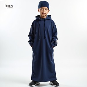 Custom Boy Muslim Middle Eastern Islamic Arabic Clothing Vintage Loose Long Sleeve Drawstring Pockets Full Length <strong>Hooded</strong> <strong>Robe</strong> - Product Image 1