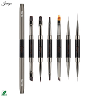 Ensemble de pinceaux à ongles en nylon à double extrémité avec manche en métal et bois, pour liner, ovales, plats, peinture, ombrage et paillettes, pour manucure DIY