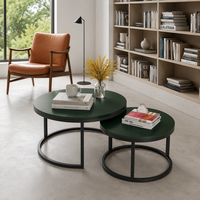 Table basse gigogne moderne noire avec structure en acier pour salon, usage domestique, table d'appoint d'appartement
